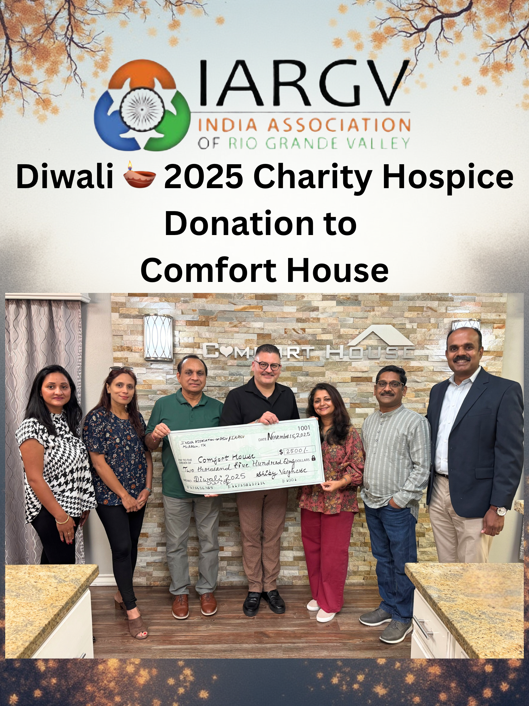 IARGV Donates to Comfort House for Diwali 2025 Charity Initiative